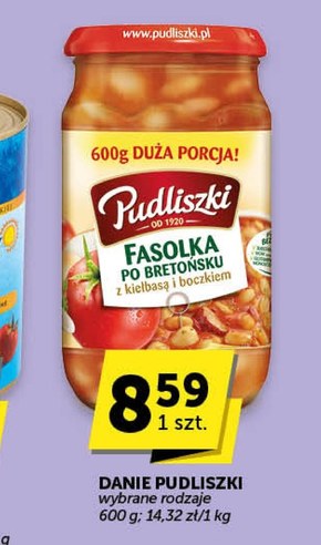 Pudliszki Fasolka po bretońsku z kiełbasą i boczkiem 600 g niska cena