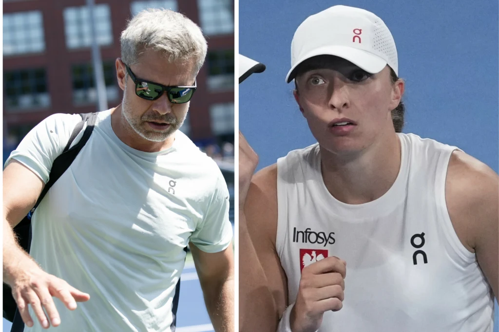 Na zdjęciu Iga Świątek oraz (z lewej) jej były trener Tomasz Wiktorowski