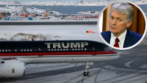 Rzecznik Kremla na tle samolotu Trumpa, który wylądował na Grenlandii 7 stycznia