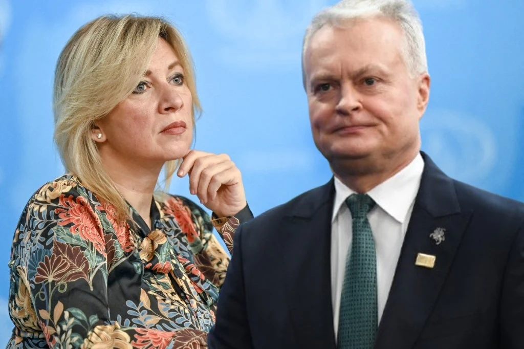 Rzeczniczka rosyjskiego MSZ Marija Zacharowa i prezydent Litwy Gitanas Nauseda Rzeczniczka rosyjskiego MSZ Marija Zacharowa i prezydent Litwy Gitanas Nauseda