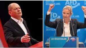 Olaf Scholz i Alice Weidel podczas sobotnich konwencji swoich partii