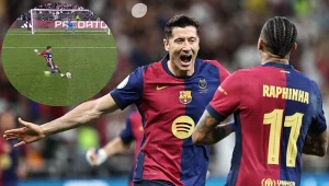 Lewandowski wytrzymał wojnę nerwów, Polak z golem w "El Clasico". [WIDEO]