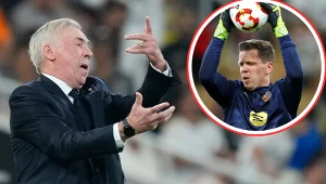 Trener Realu Madryt Carlo Ancelotti i bramkarz FC Barcelona Wojciech Szczęsny