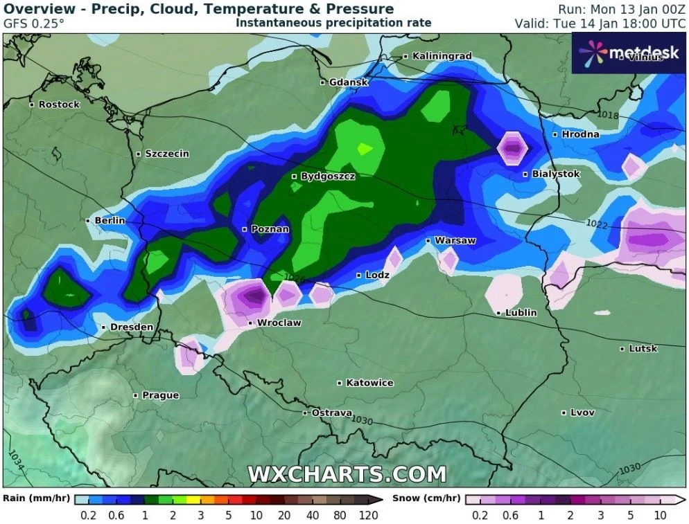 We wtorek opady śniegu wymieszają się z opadami deszczu, których będzie coraz więcej We wtorek opady śniegu wymieszają się z opadami deszczu, których będzie coraz więcej