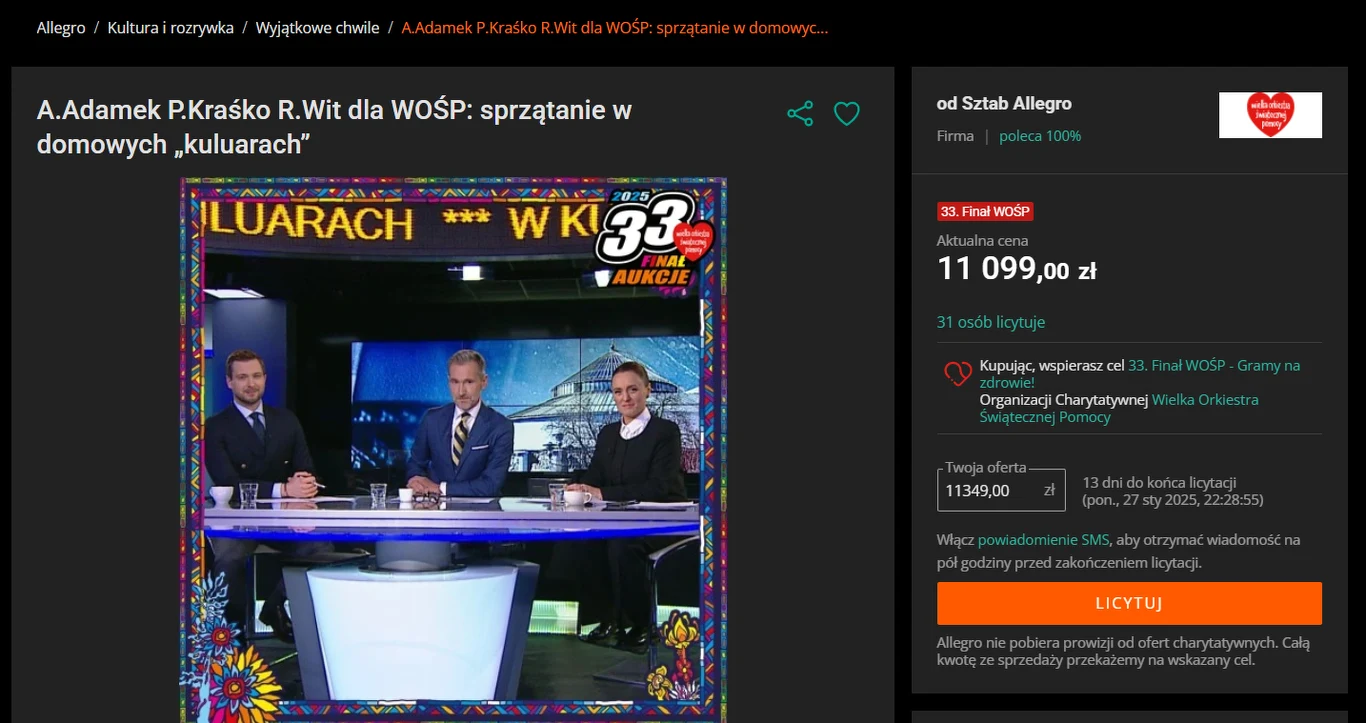 Aukcja gwiazd TVN 24 w ramach WOŚP