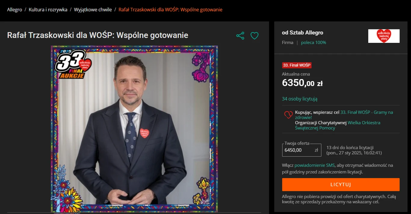 Rafał Trzaskowski oferuje w ramach WOŚP warsztaty kulinarne