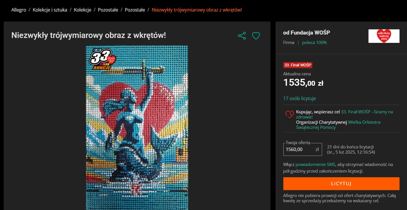 Aukcje dla WOŚP wystawiają również osoby prywatne