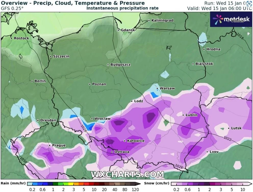 Najtrudniejsze warunki w środę będą panować na wschodzie i południu. Tam marznące opady mogą powodować gołoledź