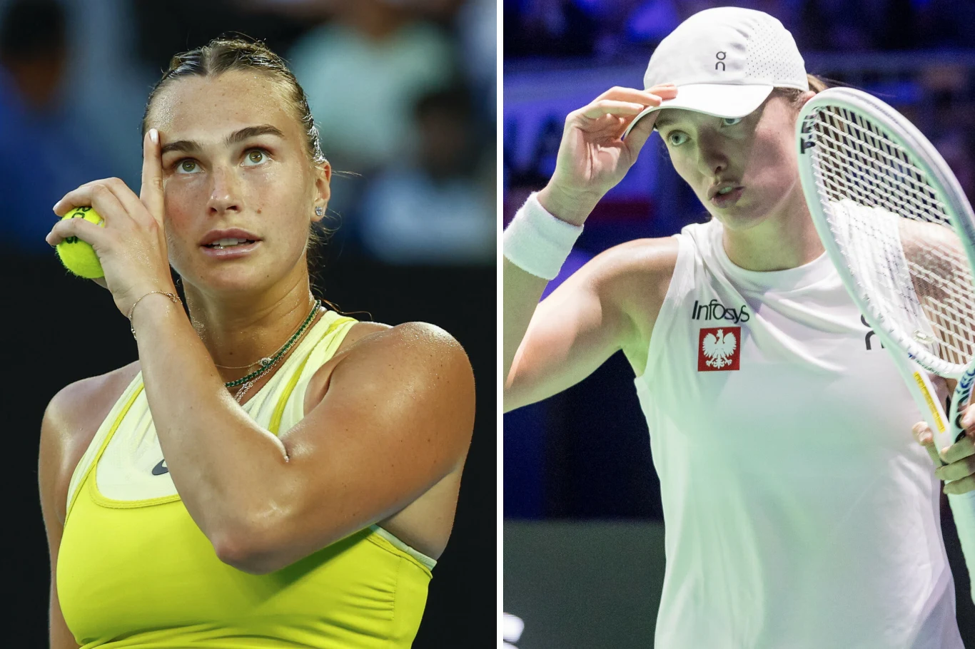 Tenis. Aryna Sabalenka oraz Iga Świątek w akcji na korcie Tenis. Aryna Sabalenka oraz Iga Świątek w akcji na korcie