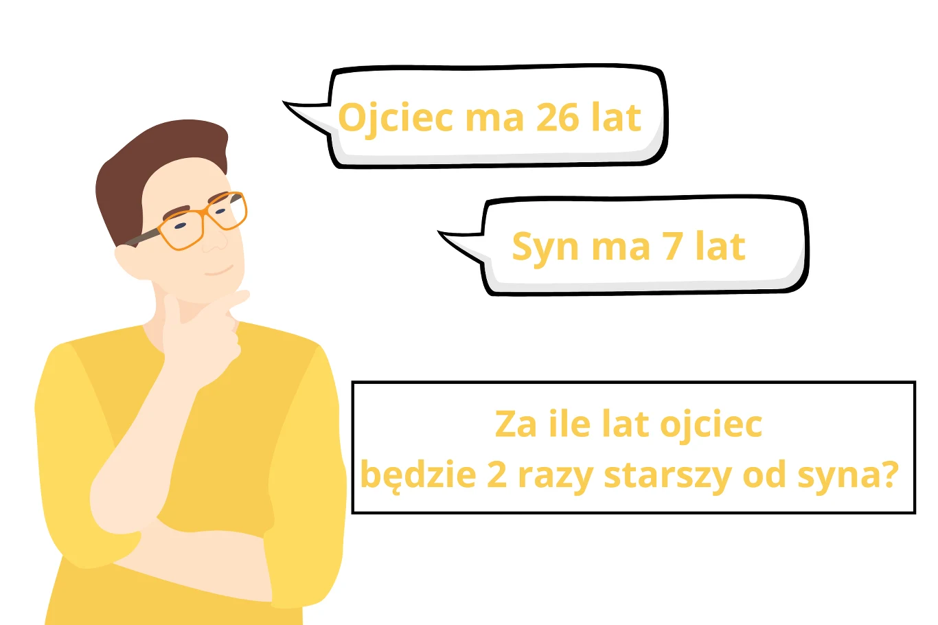 Ojciec ma 26 lat, a syn ma 7 lat. Za ile lat ojciec będzie 2 razy starszy od syna? 