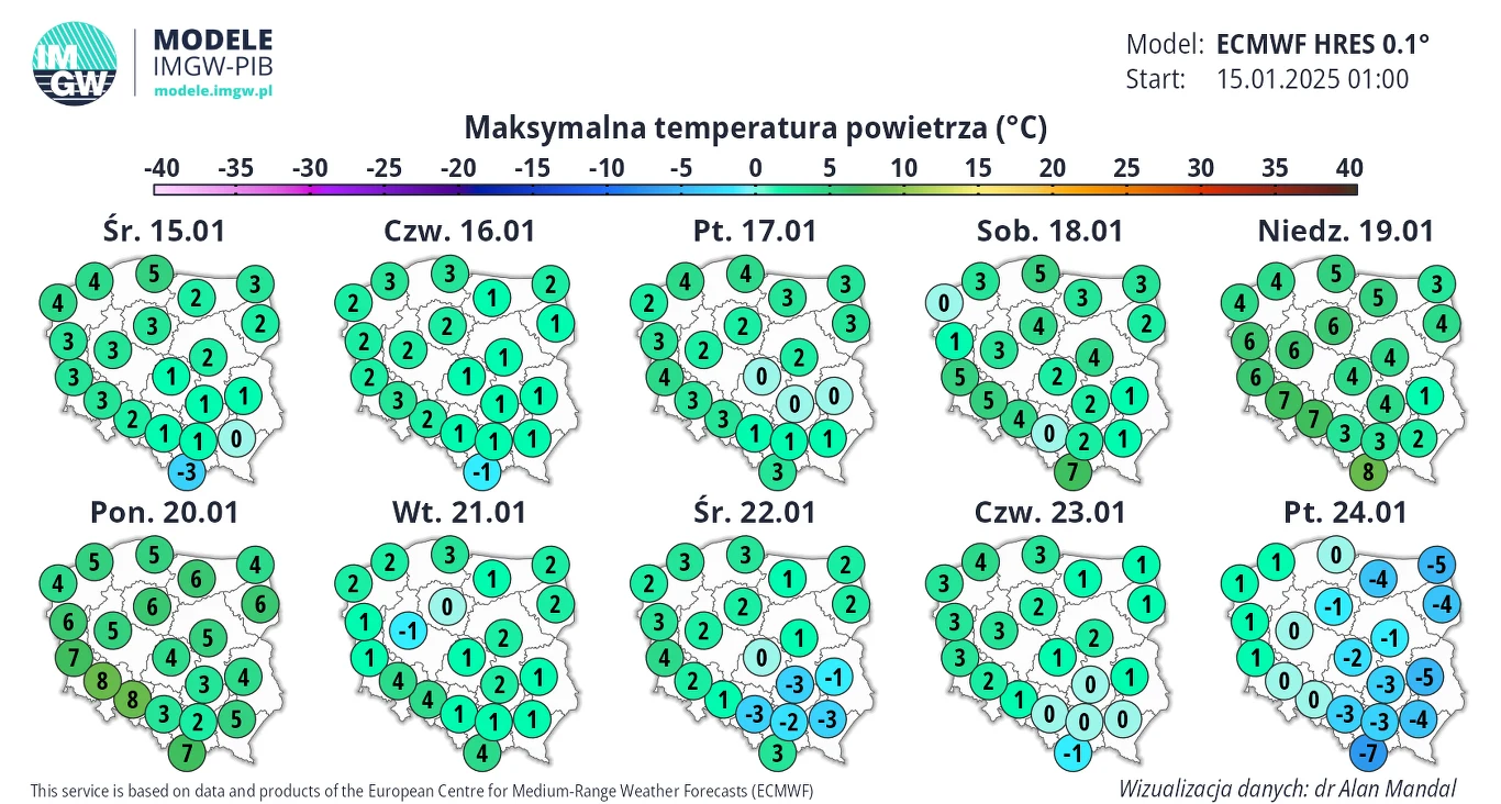Po weekendzie będzie cieplej i w ciągu dnia temperatury w większości kraju powinny być dodatnie. Mrozy mogą wrócić na południe i wschód pod koniec przyszłego tygodnia