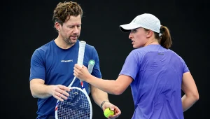 Na zdjęciu trener Wim Fissette oraz Iga Świątek