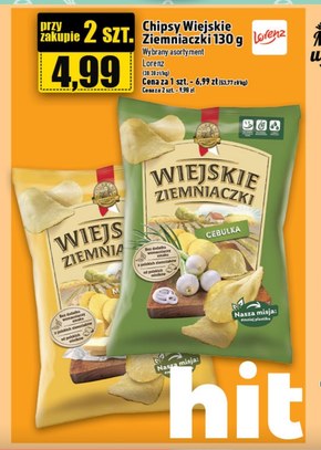 Wiejskie Ziemniaczki Chipsy ziemniaczane cebulka 130 g niska cena