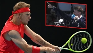 Alejandro Davidovich-Fokina i arbiter spotkania, nakazujący przerwanie gry (Źródło: AFP/x.com/Eurosport_ES)