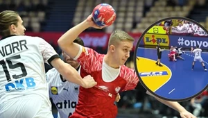 Kadr z meczu Polska - Niemcy. W ramce nieprzepisowe wznowienie gry przez rywala