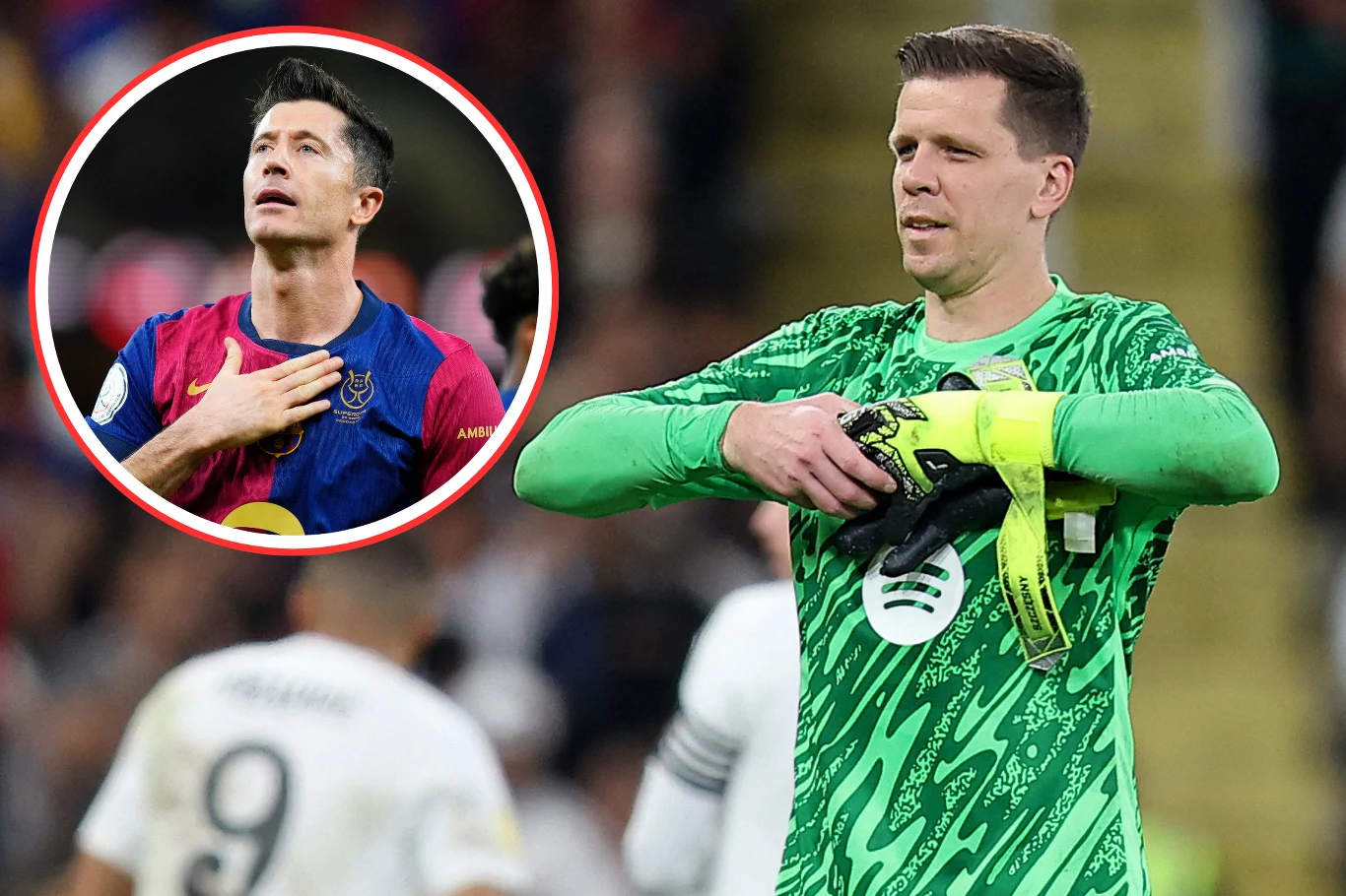FC Barcelona. Na zdjęciu Robert Lewandowski i Wojciech Szczęsny