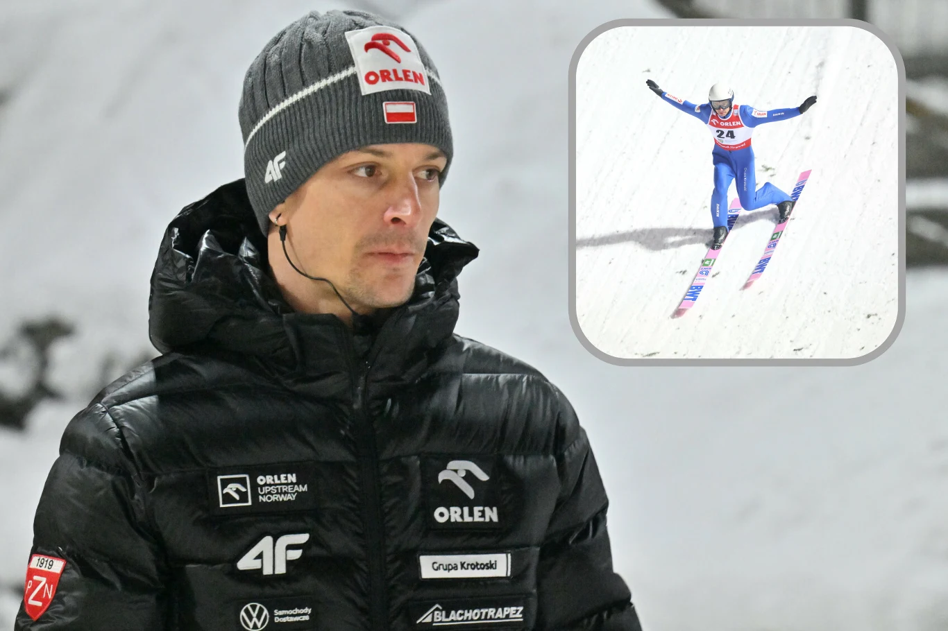 Skoki narciarskie. Na zdjęciu trener polskich skoczków Thomas Thurnbichler oraz nasz reprezentant Jakub Wolny Skoki narciarskie. Na zdjęciu trener polskich skoczków Thomas Thurnbichler oraz nasz reprezentant Jakub Wolny