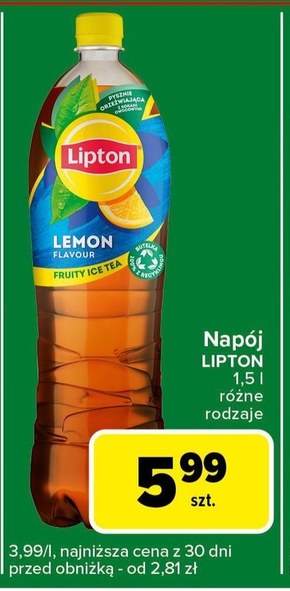 Lipton Ice Tea Lemon Napój niegazowany o smaku cytrynowym z ekstraktem czarnej herbaty 1,5 l niska cena