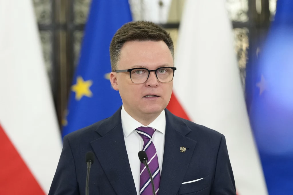 Marszałek Sejmu Szymon Hołownia podczas konferencji prasowej 22 stycznia