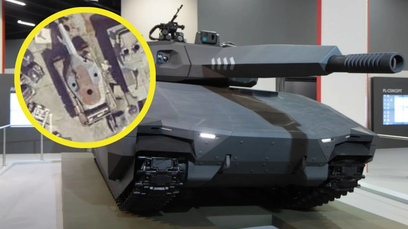 Zdjęcia satelitarne pokazują ciekawy artefakt. To wieża makiety PL-01 - określany często jako "polski czołg przyszłości" Zdjęcia satelitarne pokazują ciekawy artefakt. To wieża makiety PL-01 - określany często jako "polski czołg przyszłości"