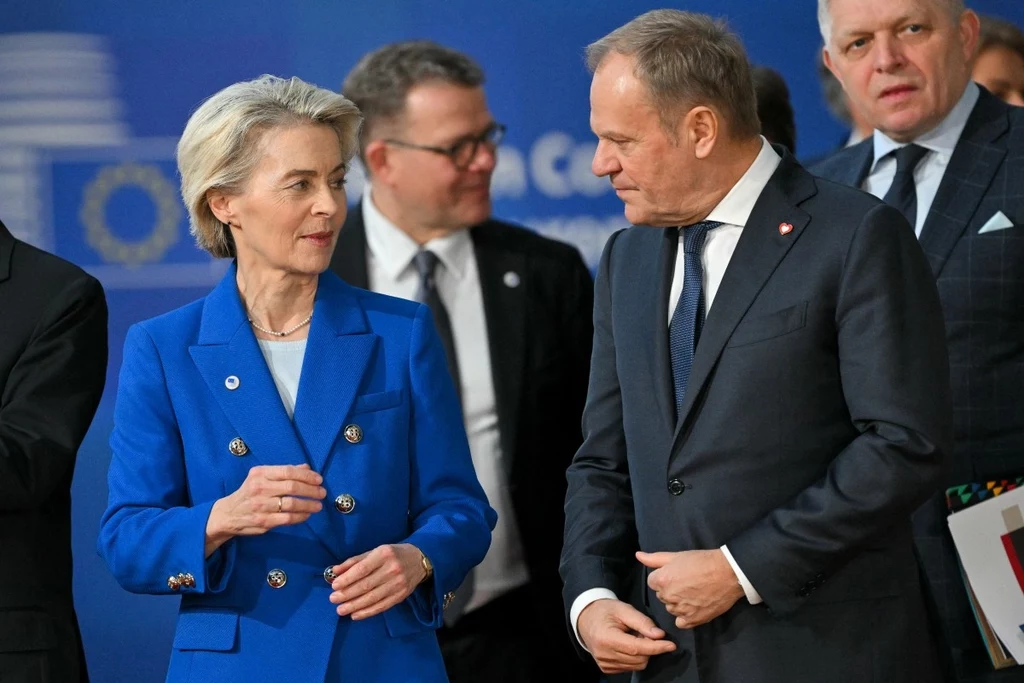 Przewodnicząca Komisji Europejskiej Ursula von der Leyen i premier Polski Donald Tusk