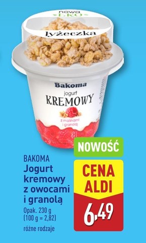 Bakoma Jogurt kremowy z malinami i granolą 230 g niska cena