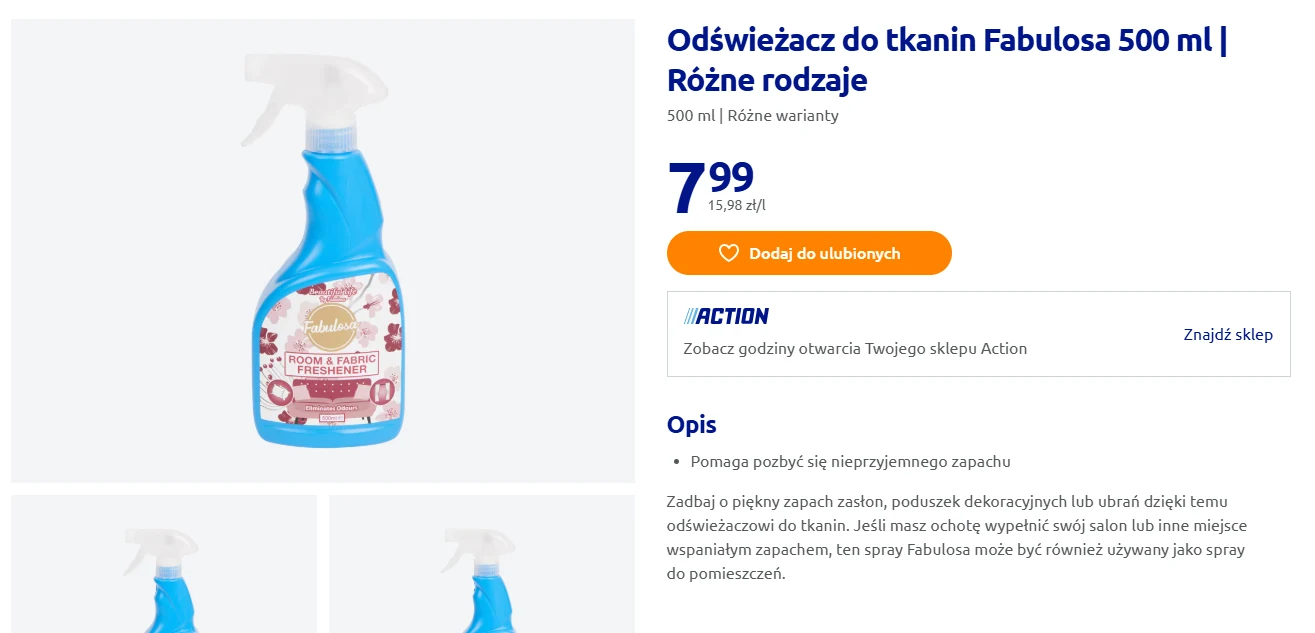 Odświeżaj tkaniny z sprayem Fabulosa z Action