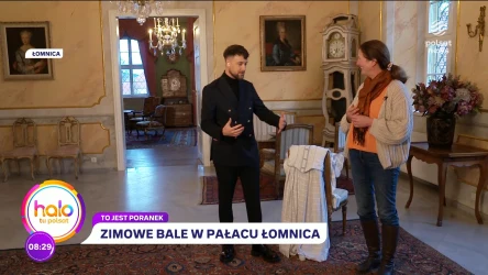 Bale zimowe w Pałacu Łomnica. Olek Sikora rozmawia z hrabiną Elisabeth Von Küster