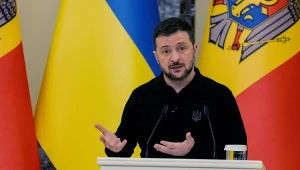 Prezydent Ukrainy Wołodymyr Zełenski podczas konferencji prasowej 25 stycznia