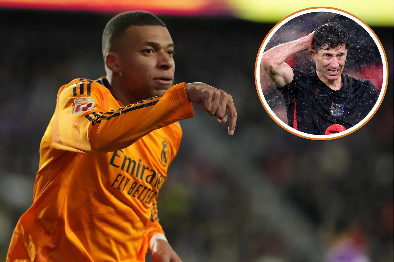 Gwiazdor Realu Madryt Kylian Mbappe oraz snajper FC Barcelona Robert Lewandowski
