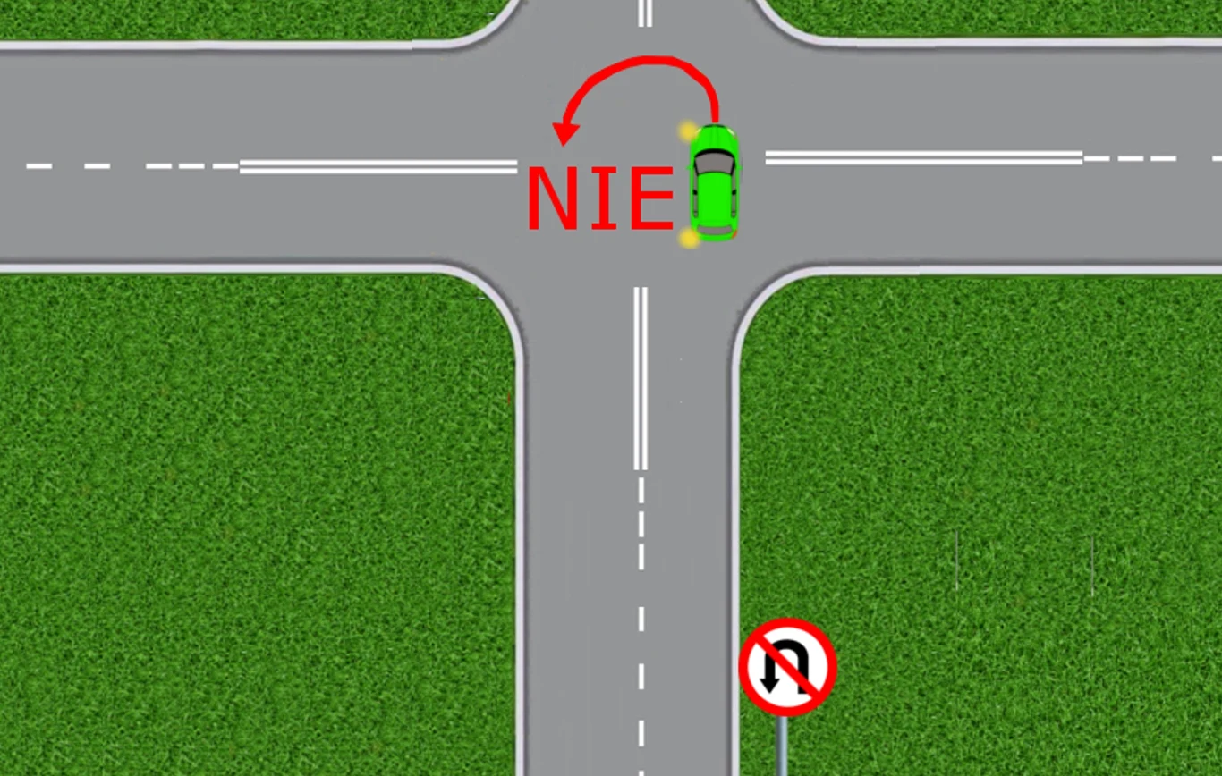 Zakaz wyrażony tym znakiem obejmuje odcinek drogi od miejsca umieszczenia znaku do najbliższego skrzyżowania włącznie