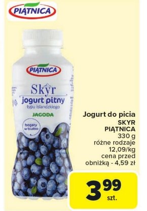 Piątnica Skyr jogurt pitny typu islandzkiego jagoda 330 ml niska cena