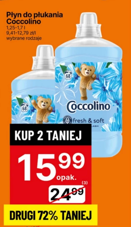Coccolino Blue Splash Płyn do płukania tkanin koncentrat 1700 ml (68 prań)