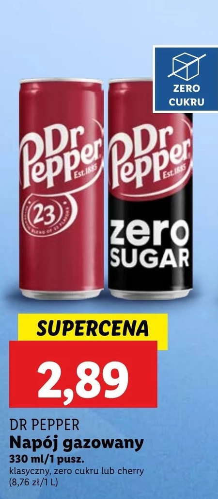 Dr Pepper Zero Sugar Napój gazowany o smaku owocowym 330 ml