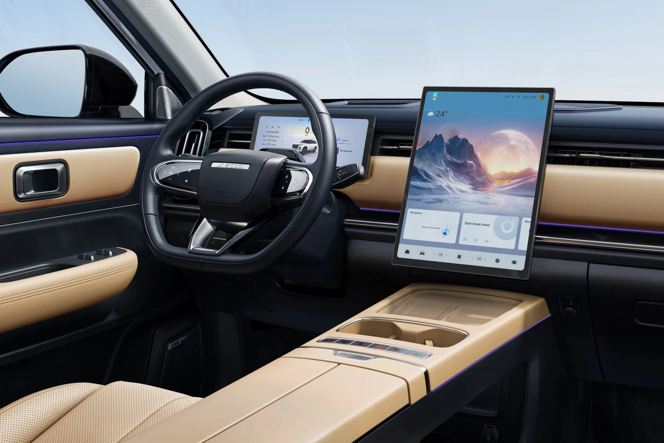 W Jaecoo 7 super Hybrid dźwignia skrzyni biegów została przeniesiona na kolumnę kierownicy.