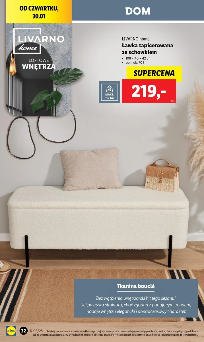 Ławka tapicerowana ze schowkiem w Lidlu