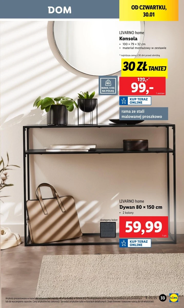 Metalowej konsoli i dywan w Lidlu