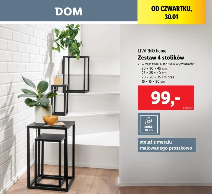 Zestaw czterech stolików o różnej wysokości w Lidlu 