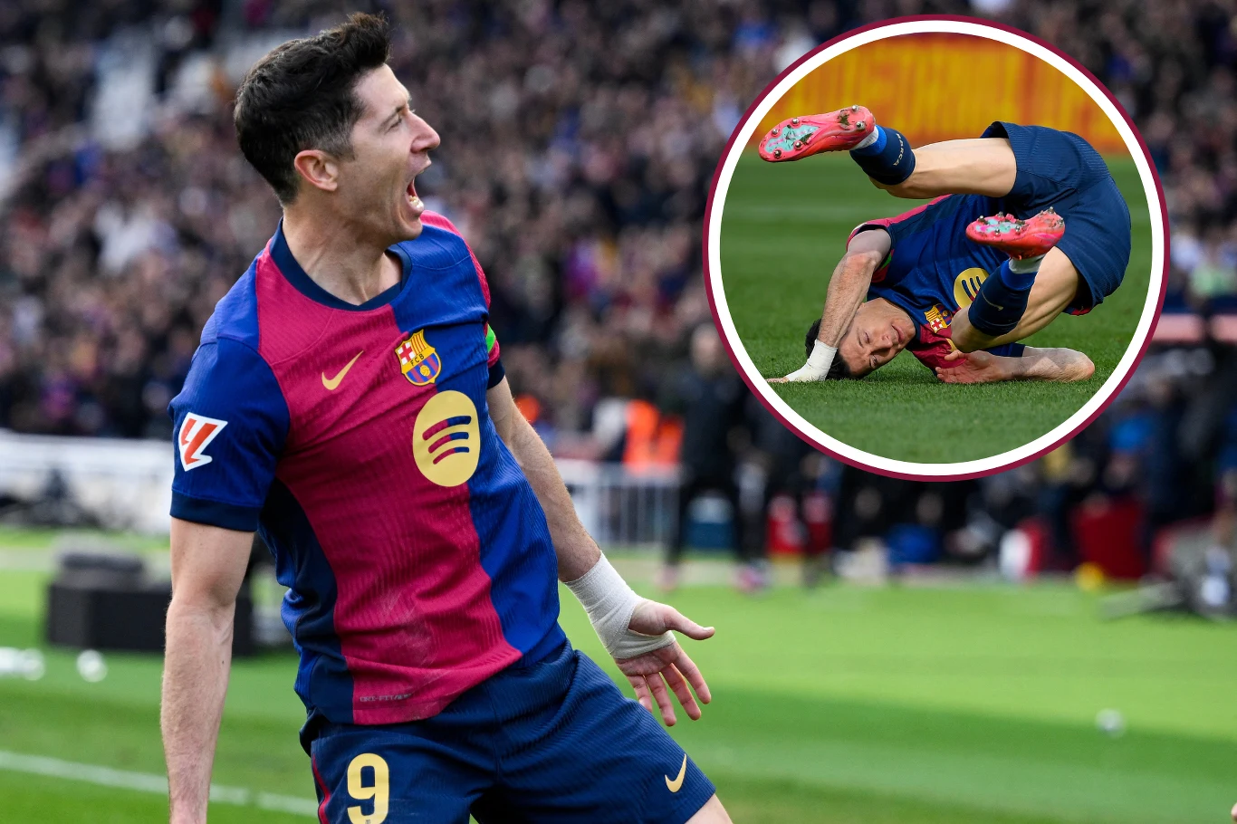 Robert Lewandowski celebrujący gola strzelonego dla FC Barcelona Robert Lewandowski celebrujący gola strzelonego dla FC Barcelona