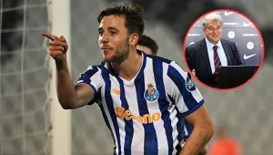 Nico Gonzalez i Joan Laporta (na małym zdjęciu)