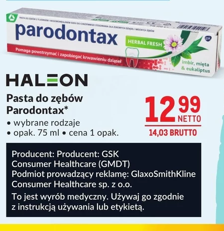 Parodontax Herbal Fresh Pasta do zębów z fluorkiem 75 ml