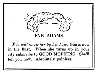 "Poznasz ją po jej włosach" - reklama prasowa z okresu, gdy Eve Adams pracowała jako komiwojażerka