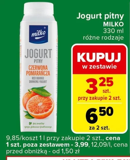 Milko Jogurt pitny czerwona pomarańcza 330 ml