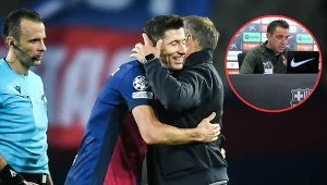 Robert Lewandowski i Hansi Flick, na małym zdjęciu Xavi Hernandez