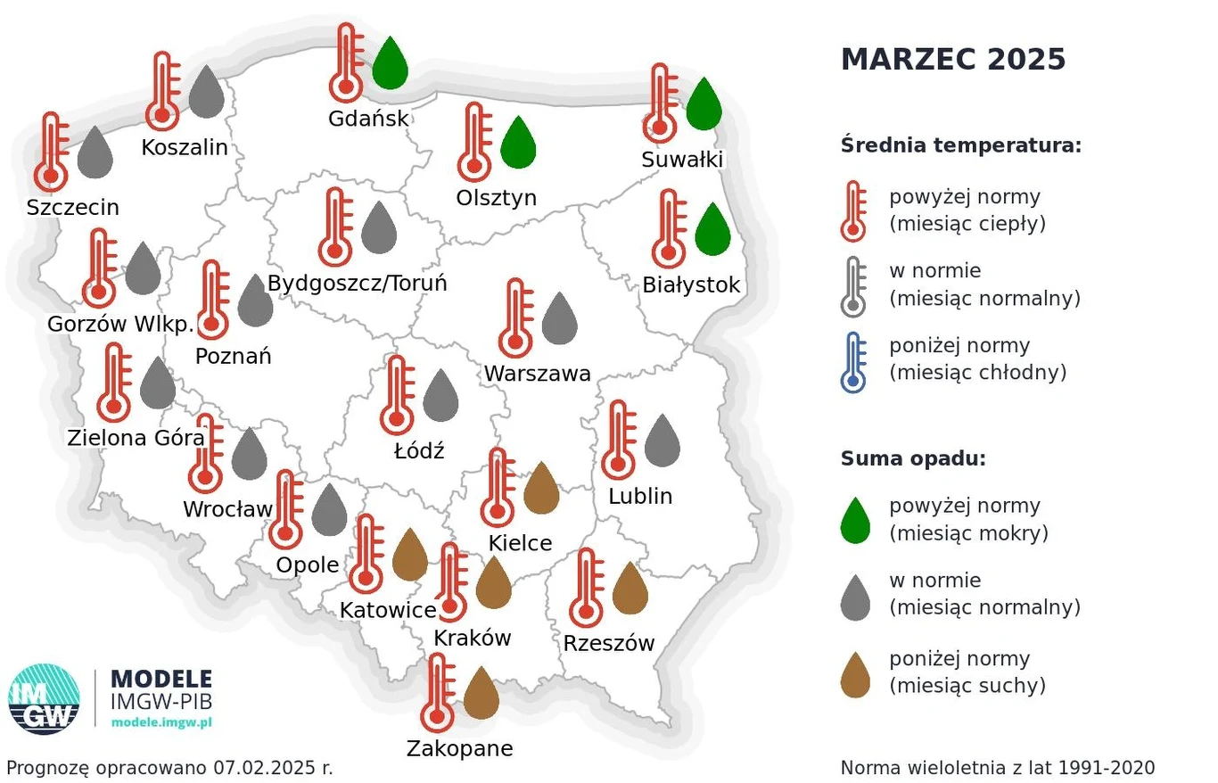 Marzec będzie cieplejszy od średniej wieloletniej. W zależności od regionu opadów może też być więcej lub wyraźnie mniej, niż zwykle Marzec będzie cieplejszy od średniej wieloletniej. W zależności od regionu opadów może też być więcej lub wyraźnie mniej, niż zwykle