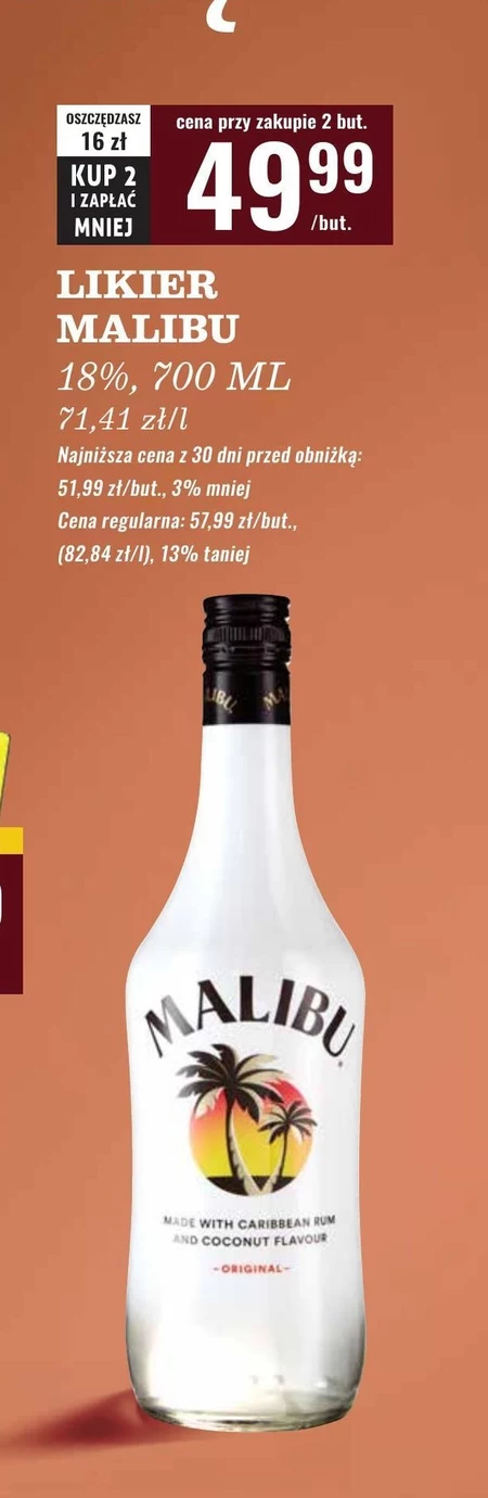 Malibu Original Likier z dodatkiem białego rumu i aromatu kokosowego 700 ml