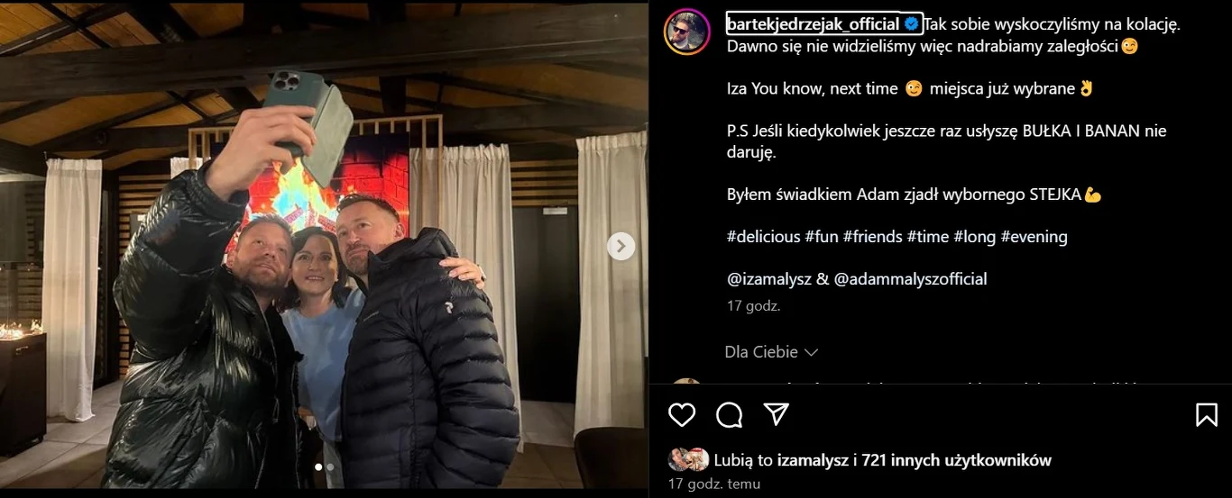 Bartek Jędrzejak pochwalił się spotkaniem z Małyszami /https://www.instagram.com/bartekjedrzejak_official/