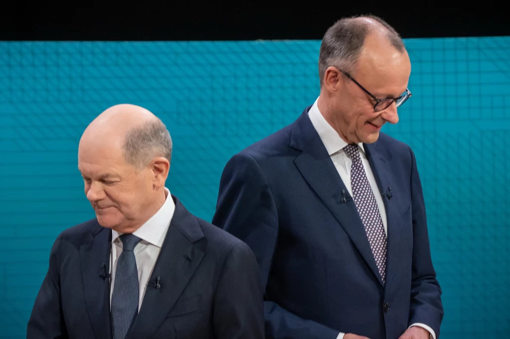 Ujęcie z debaty telewizyjnej Olafa Scholza i Friedricha Merza Ujęcie z debaty telewizyjnej Olafa Scholza i Friedricha Merza