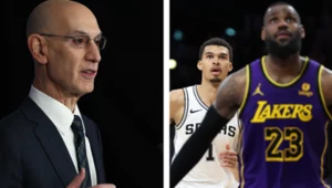 Adam Silver, komisarz NBA, chciałby, aby Mecz Gwiazd odzyskał dawny blask. Z prawej: Victor Wembanyama i LeBron James, czyli debiutant w All-Star Game oraz rekordzista, który zaliczy swój 21. występ w słynnej rywalizacji