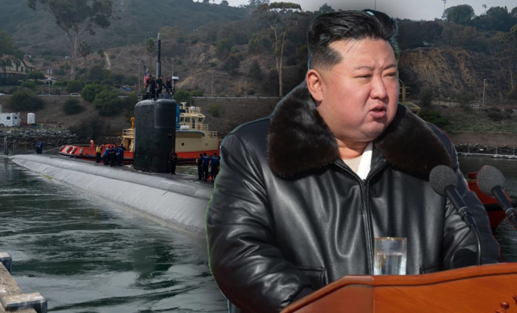 Kim Dzong Un grozi USA. W tle okręt podwodny USS Alexandria Kim Dzong Un grozi USA. W tle okręt podwodny USS Alexandria